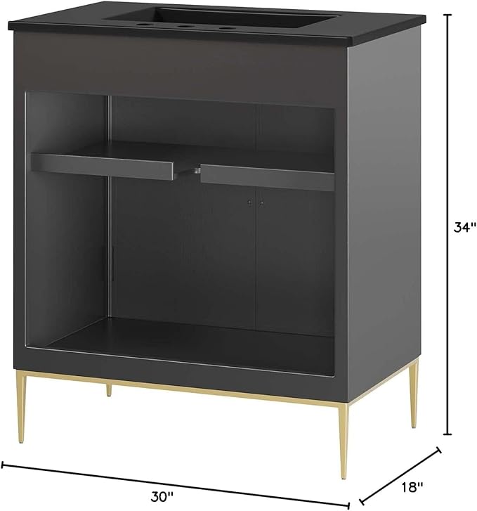 Modway Awaken Bathroom Vanity Cabinet, 30", Black Black