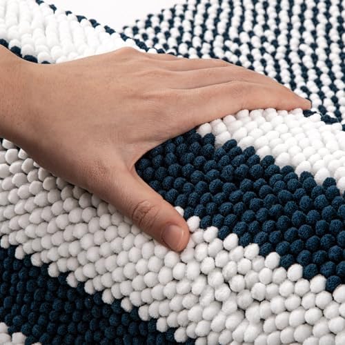 BSICPRO Large Bathroom Rugs Runner, 20x47 Chenille Bath Mats, Navy