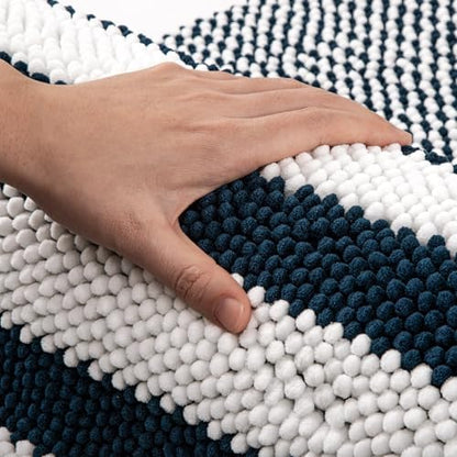 BSICPRO Large Bathroom Rugs Runner, 20x47 Chenille Bath Mats, Navy