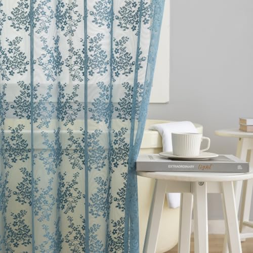 Dusty Blue Lace Shower Curtain with Valance 36x72 for Narrow Stall