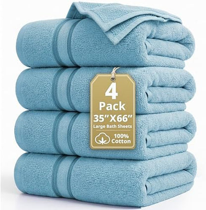 LANE LINEN Bath Sheet - Zero Twist - 4 Pack (35"x66") Towels - Ultra Soft & Super Absorbent - Hotel Collection Oversized Bath Towel Sets - Upgrade Your Daily Routine to a spa-Like Retreat - Blue