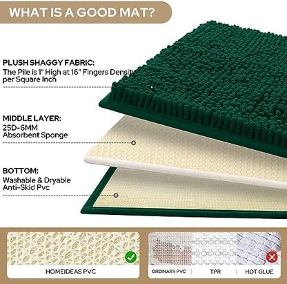 HOMEIDEAS Dark Green Chenille Bathroom Rugs Set of 3, Non Slip Bath Mat