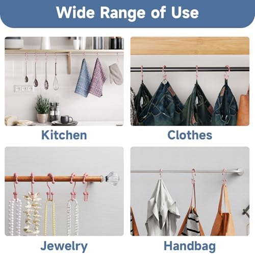 Titanker Shower Curtain Hooks Rings, Rust-Resistant Metal Double Glide Shower Hooks for Bathroom Shower Rods Curtains, Set of 12 Hooks - Light Pink