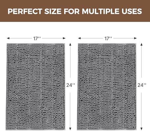 Bcoimo Bath Rug Mat Sets, 2 Piece Extra Soft Chenille Gray Bathroom Mat Set