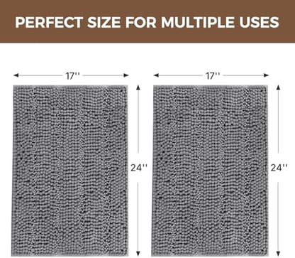 Bcoimo Bath Rug Mat Sets, 2 Piece Extra Soft Chenille Gray Bathroom Mat Set