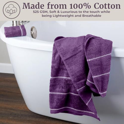 Lavish Home 6 Piece Bathroom Towels Set - 525GSM 100% Cotton Bathroom Essentials - 2 Bath Sheets, 2 Hand Towels, and 2 Wash Cloths for Bath, Shower, Gym, Spa, and Dorm Room (Eggplant)