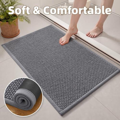 PADOOR-Bath Mat-Super Absorbent Chenille Bathroom Mats-Rubber Backed Bath Mats for Bathroom Non Slip, Easy Clean Bathroom Rugs Front of Bathtub,Shower Room,Sink-20×32, Grey&Darkgrey
