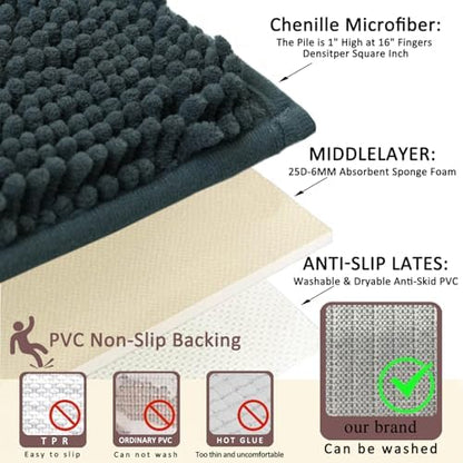 3 Piece Bathroom Rugs Set, Non-Slip Bath Mats with PVC Backing, Super Absorbent Washable Plush Carpet, Soft Shag Rug for Bathroom Bedroom Kitchen Home Decor (Dark Grey)
