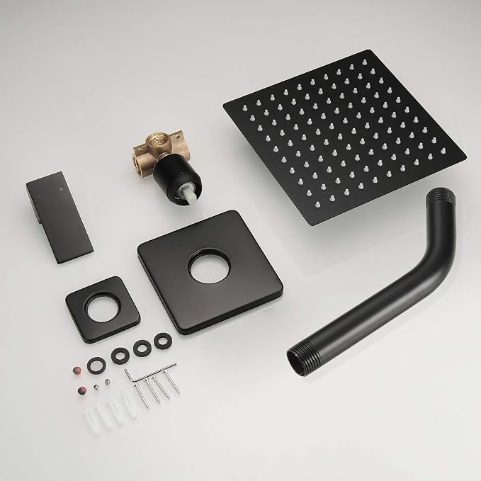 Matte Black Shower Faucet Rain Shower Head Shower Faucets Sets Complete Bathroom Rainfall Shower System, Single Function Shower Trim Kit with Rough-in Valve