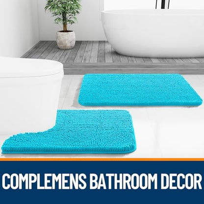OLANLY Chenille Bathroom Rugs Mats Sets 2 Piece, 30"x20"+24"x20", Aqua Sky