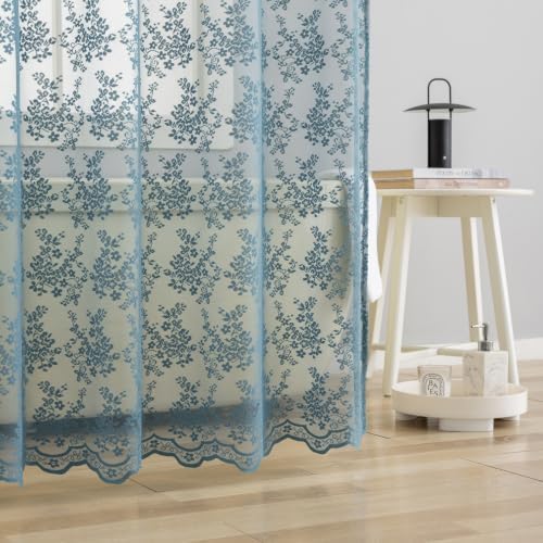Slate Blue Lace Shower Curtain 72x84 Inch, Extra Long 84 Inches Long