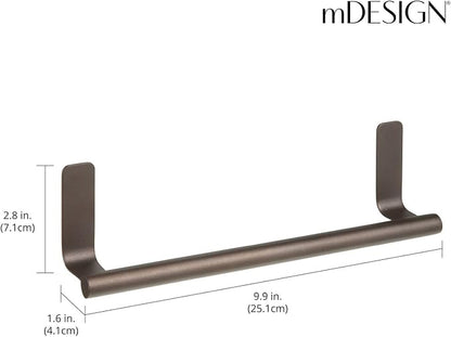 mDesign Steel Wall-Mounted Towel Rack Storage Holder - Self-Adhesive Space Saving Bar for Kitchen - Holds Hand and Dish Towels - Stick on Doors, Cabinet, Cupboard - Omni Collection - 2 Pack - Bronze