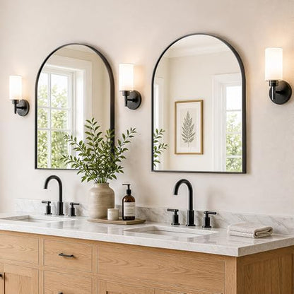 Arched Bathroom Mirrors Set of 2, 22x30 Black Rust-Resistant Metal Frame Vanity Mirror, HD Shatter-Resistant Wall Mirror for Over Sink, Modern Bathroom Mirror for Bedroom, Entryway, Living Room