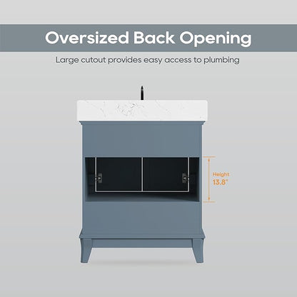 30 Inch Bathroom Vanity with Sink, 30 Inch Vanity with Adjustable Feets, Bathroom Storage Cabinet with Soft Closing Doors & Dovetail Drawers, Solid Wood Frame, Steel Blue