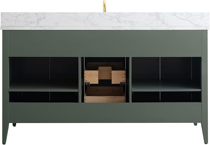 Vanity Art 60 inch Bathroom Vanity with Single Sink & Ceramic Top, Vanity Cabinet with Soft-Closing Doors, Drawers, Solid Wood Frame, Vintage Green, VA9060-SVG-BN1
