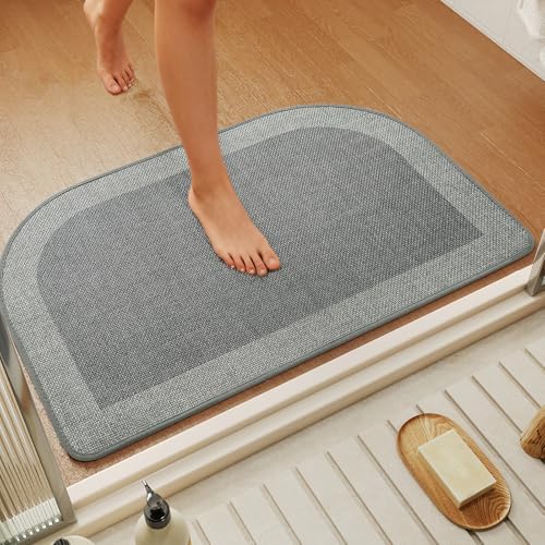 YDKGL Half Circle Bath Mat, Non Slip Thin Bathroom Rugs, Grey 20x31