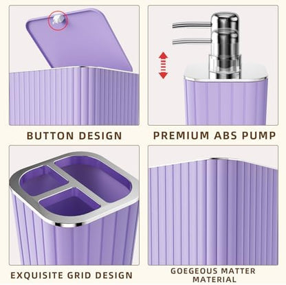 XLHOMO Bathroom Accessories Set - 25PC Bathroom Sets with Shower Curtain and Rugs, Purple Bathroom Accessories with Trash Can, Soap Dispenser, Soap Dish & Toilet Brush