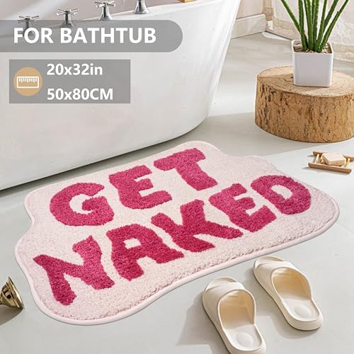KOEXM Get Naked Bath Mat Pink Bathroom Rugs 20" x 32" Cute Bath Mat