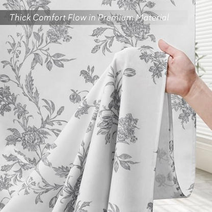 Grey Floral Shower Curtain,Vintage Cotton Cottagecore Gray Shower Curtains for Bathroom, 72" W x 72" L