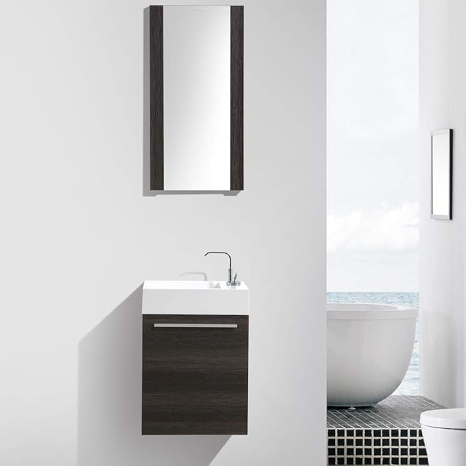 Blossom 18-Inch Floating Bathroom Vanity with Acrylic Sink, All-Wood Construction, Space-Saving Wall Mounted Vanity Cabinet for Compact Bathrooms, Modern Design Bathroom Sink Cabinet, Dark Oak