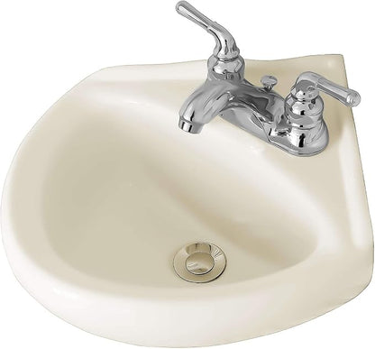 Biscuit Ceramic Wall Hung Corner Sink, Wall Mounted Bathroom Sink w/Concealed Round Overflow 16.5" x 15" Modern Small Sink w/ 4" Faucet Hole Spread