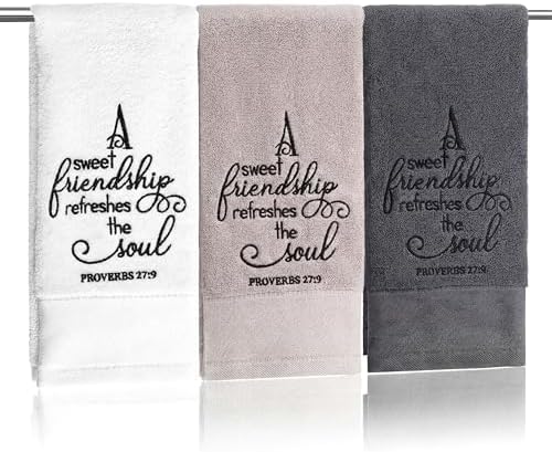 Tiamon 3 Pcs Bathroom Towel Decorative Set 100% Cotton Fluffy Bath Hand Towels for Guest Gifts Farmhouse Kitchen Hand Towels Home(Black, White, Gray,30 x 13 Inch,Friendship)