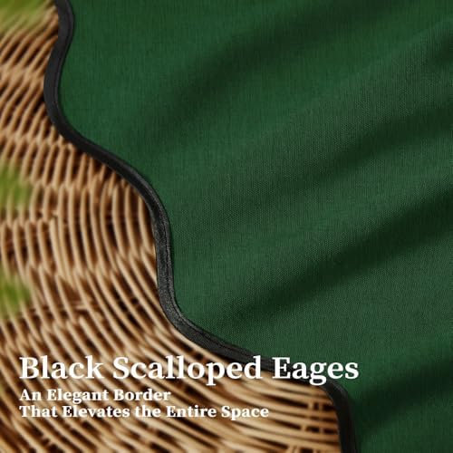 BTTN Emerald Boho Scalloped Linen Textured Cloth Shower Curtain Set, 72x72
