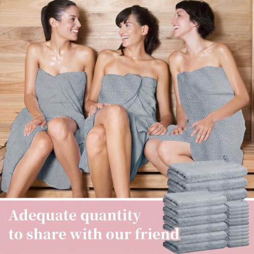 24 Pcs Towels Set 6 Bath Sheets 6 Washcloths and 12 Hand Towels, Reusable Absorbent Quick Dry Coral Velvet Towel for Shower Bath Spa Hotel Bathroom Supplies (Gray)