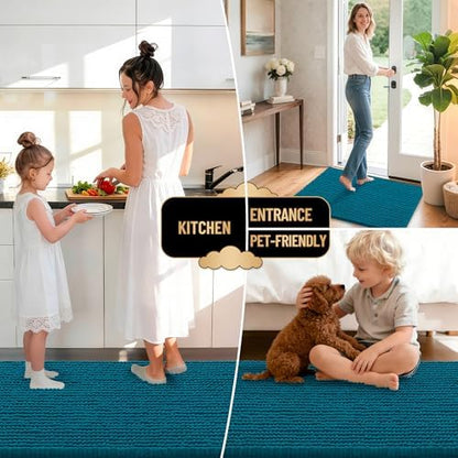 OLANLY Thick Chenille Small Bathroom Rugs Mats 24x16, Peacock Blue