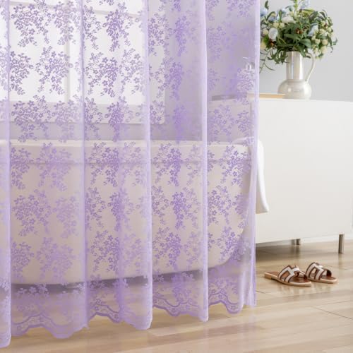 Lavender Lace Shower Curtain with Attached Valance 36x72 for Narrow Stall