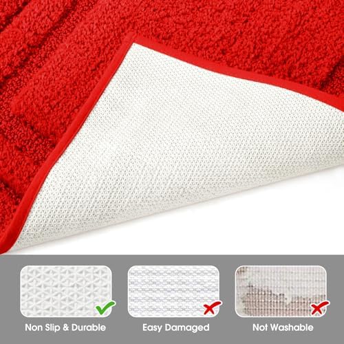 HOMEIDEAS Bathroom Rugs Sets 2 Piece, Super Soft Non Slip Bath Mat Red