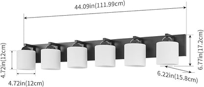 mirrea 44-Inch 6-Light Black Vanity Lights for Bathroom, Vanity Lighting Fixtures with Etched White Glass Shades