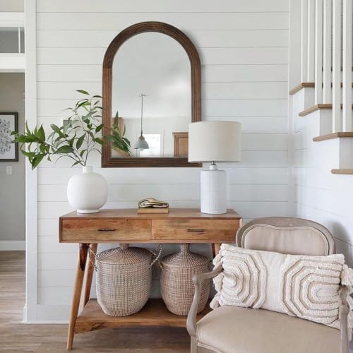 LOSOUR 2 Pack Arched Mirror, Farmhouse Decor Solid Wood Frame Wall Mirror,Vintage Bathroom Mirrors for Bathroom, Living Room,Bedroom, Entryway, Hallway,Foyer (Coffee, 2 Pack-30 L x 20" W)