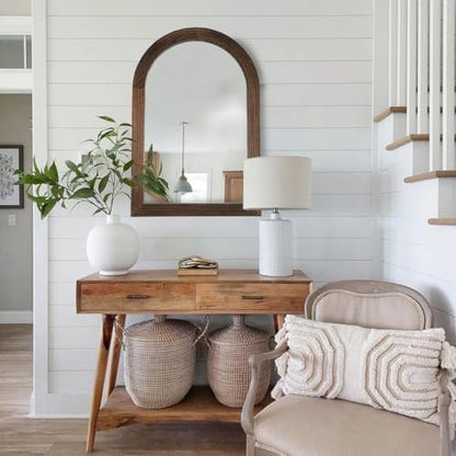LOSOUR 2 Pack Arched Mirror, Farmhouse Decor Solid Wood Frame Wall Mirror,Vintage Bathroom Mirrors for Bathroom, Living Room,Bedroom, Entryway, Hallway,Foyer (Coffee, 2 Pack-30 L x 20" W)