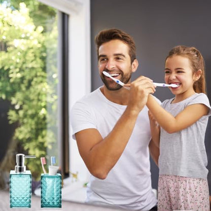 2 PCS Bathroom Accessory Set,Teal Blue Soap Dispenser and Toothbrush Holder