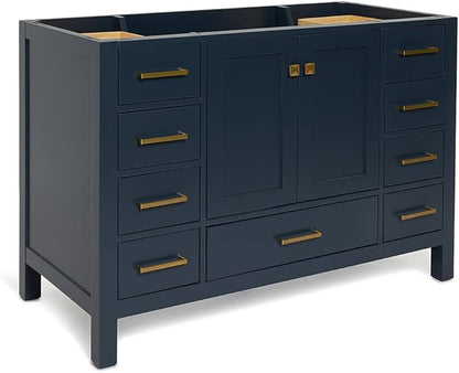 ARIEL Cambridge 48-inch Bathroom Vanity Base Cabinet,Solid Wood, 2 Soft Closing Doors, 9 Dovetail Drawers, Midnight Blue