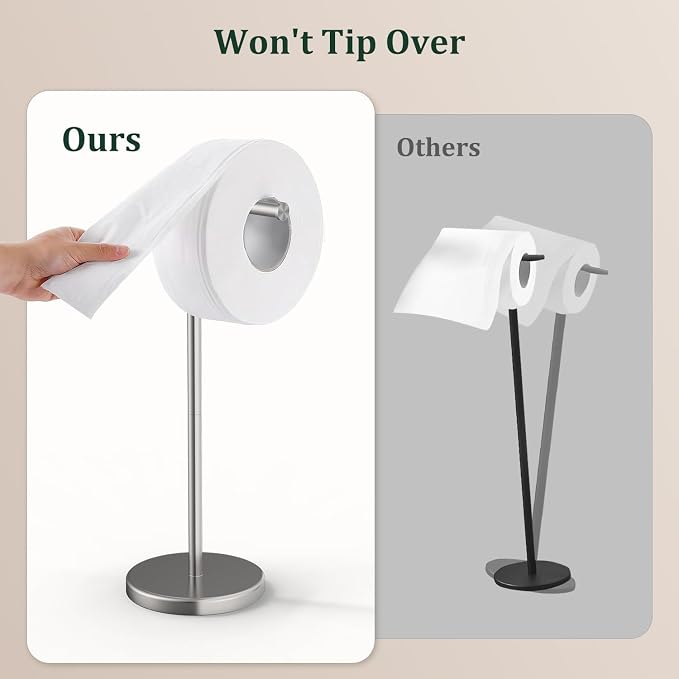 Brushed Nickel Toilet Paper Holder Stand Free Standing Tissue Roll Holder | Freestanding Toilet Paper Stand Storage for Bathroom 304 Stainless Steel Rustproof for 4 Rolls(Fits All Rolls) by Evolvegoods