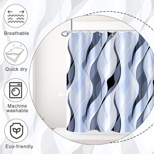Sky Blue Striped Shower Curtain Extra Wide 108x72 inch 18 Hooks