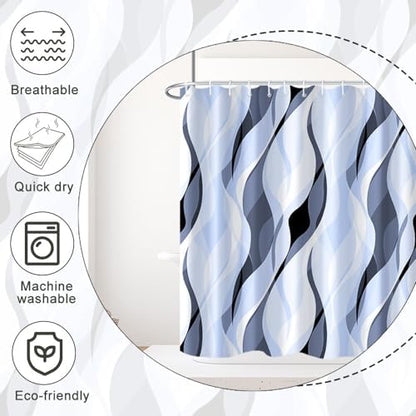 Sky Blue Striped Shower Curtain Extra Wide 108x72 inch 18 Hooks
