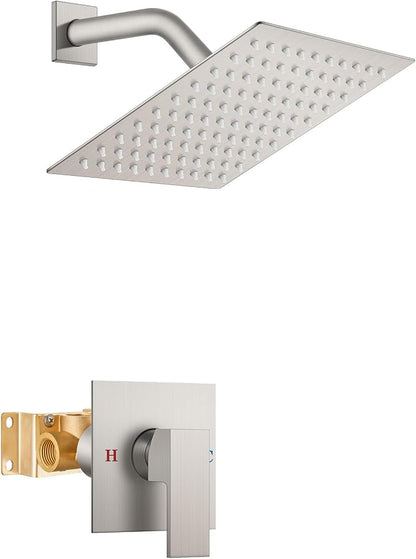 Airuida Brushed Nickel Shower Faucet Set,8 Inch Shower Valve Kit | Square Showerhead,Female Thread Rough-in Valve,Bathroom Rain Shower System,Single Function Handle