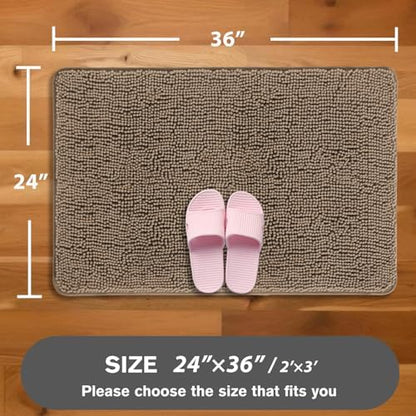 Taupe Bathroom Rugs – Absorbent and Washable Bath Mat, Non-Slip, Thick Soft Chenille Bath Rugs for Bathroom Floor, Shower, Sink - 24" x 36"