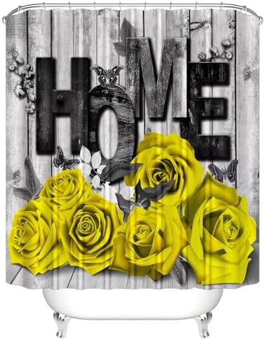 Yddsky 4 Pcs Yellow Rose Shower Curtain Set with Rugs Bathroom Set