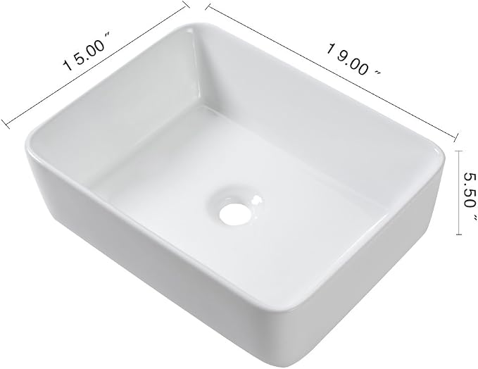 Bathroom Vessel Sink Rectangle - 19x15 Inch White Modern Bathroom Sinks Rectangular Above Counter Porcelain Ceramic Vessel Vanity Sink Art Basin