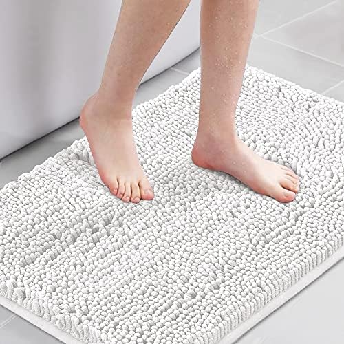 H.VERSAILTEX Bath Mats for Bathroom Non Slip Luxury Chenille Ultra Soft Bath Rugs 24x36 Absorbent Non Skid Shaggy Rugs Washable Dry Fast Plush Area Carpet Mats for Indoor, Bath Room, Tub - Pure White