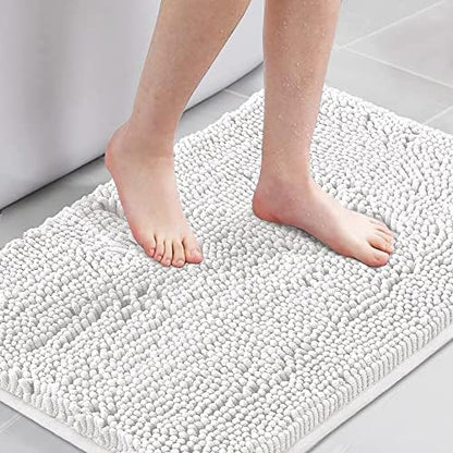 H.VERSAILTEX Bath Mats for Bathroom Non Slip Luxury Chenille Ultra Soft Bath Rugs 24x36 Absorbent Non Skid Shaggy Rugs Washable Dry Fast Plush Area Carpet Mats for Indoor, Bath Room, Tub - Pure White