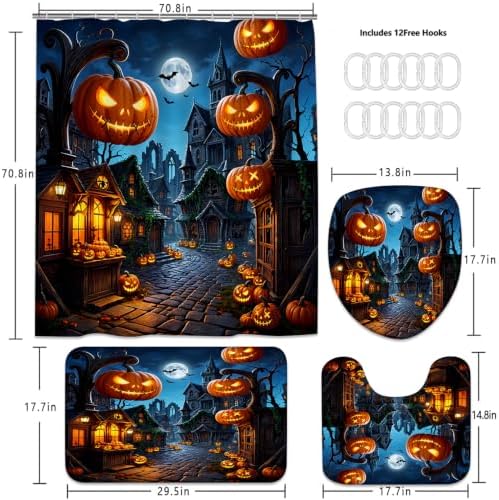 Yddsky 4PCS Halloween Street Shower Curtain Sets for Bathroom,72x72 Inch