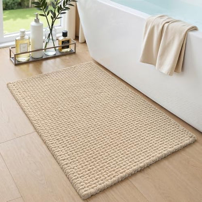 DEXI Chenille Bath Mat 24x16, Soft Absorbent Bathroom Rugs, Beige