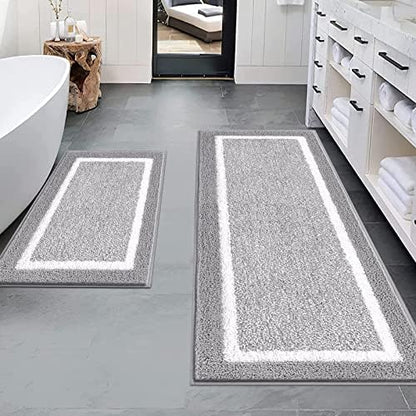 Pauwer Bathroom Rugs Sets 2 Piece, Non Slip Washable Bath Mat, Light Grey