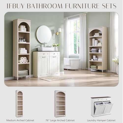 IFBUY 76" Arched Bathroom Storage Cabinet, Large Arched Cabinet, Cream