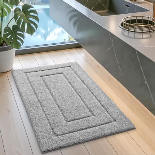 DEXI Bathroom Rugs 43x24, Non-Slip and Absorbent Bath Mat, Light Grey